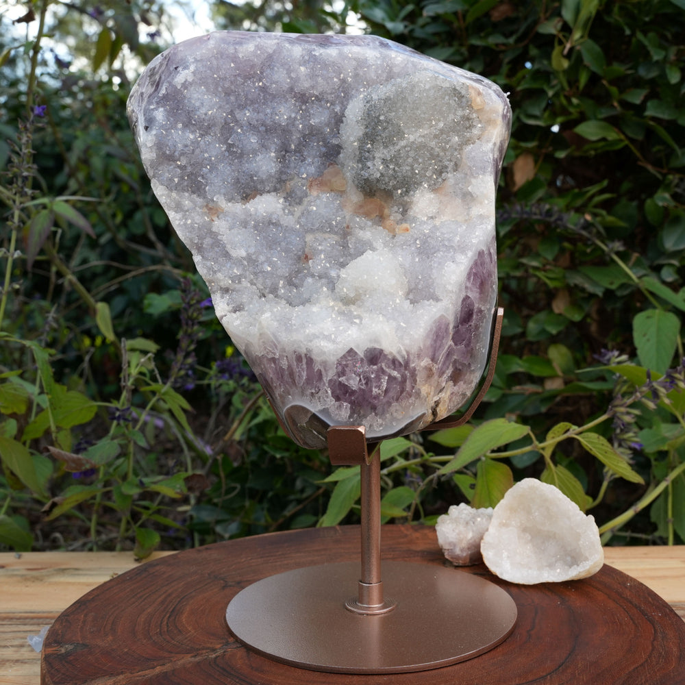 Giant Druzy Amethyst Agate Freeform on Rose Gold Stand | Reiki Infused