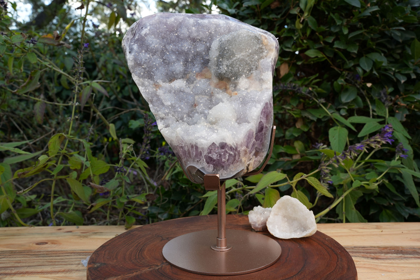 Giant Druzy Amethyst Agate Freeform on Rose Gold Stand | Reiki Infused