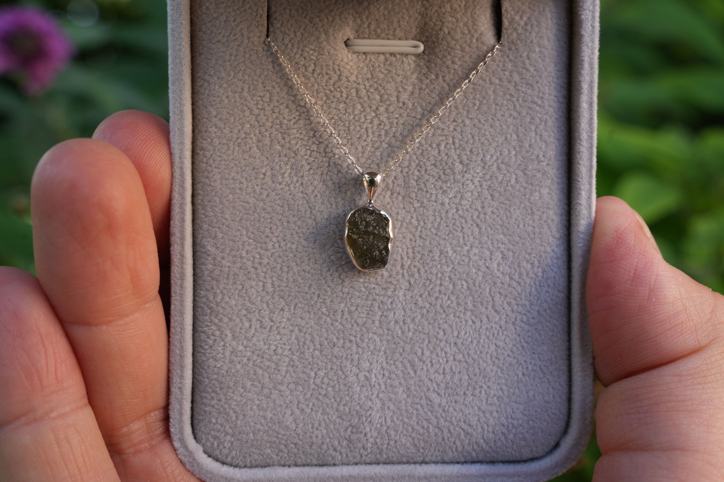 Raw Authentic Moldavite Pendant Necklace | 925 Stirling Silver | AAA Grade | Reiki Infused