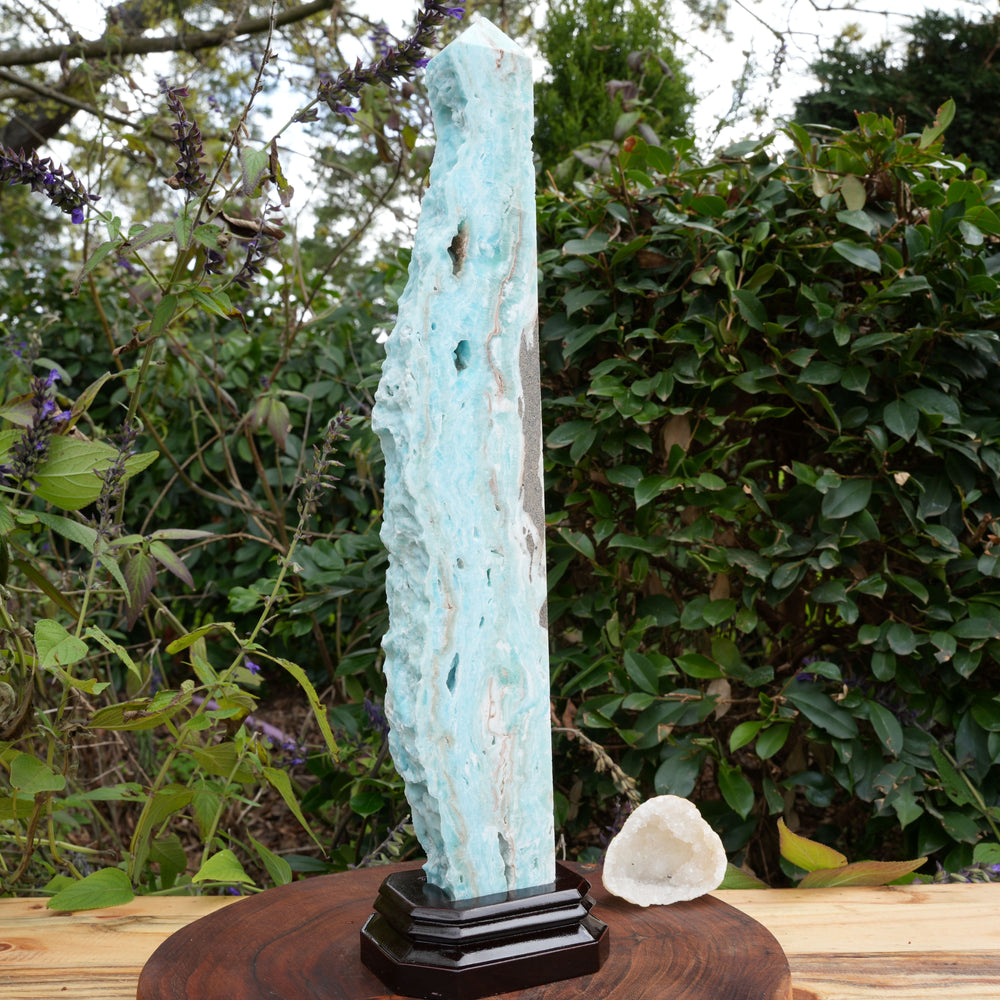 Extra Large Hemimorphite Towers With Raw Edge | On Wooden Stand | Reiki Infused