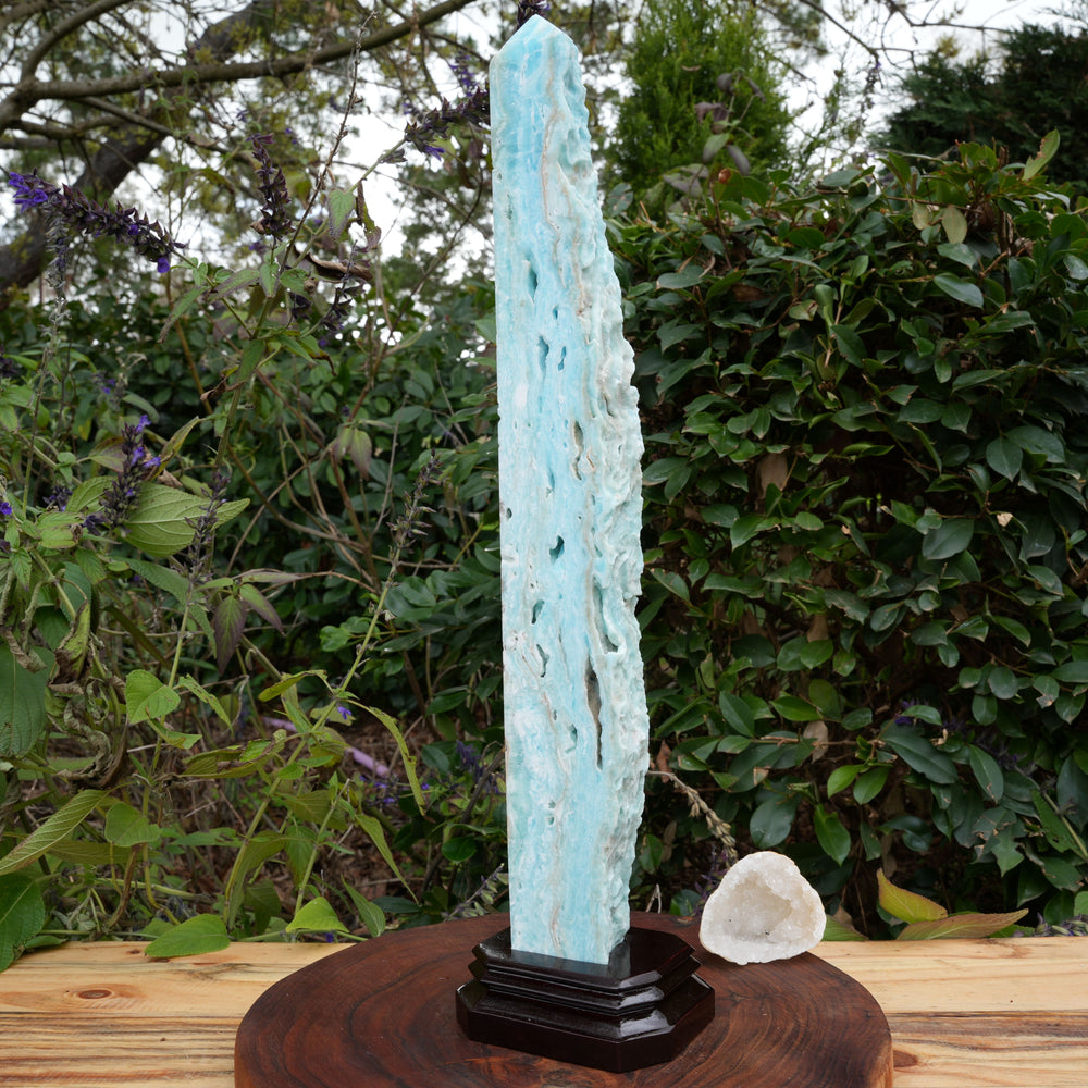Extra Large Hemimorphite Towers With Raw Edge | On Wooden Stand | Reiki Infused