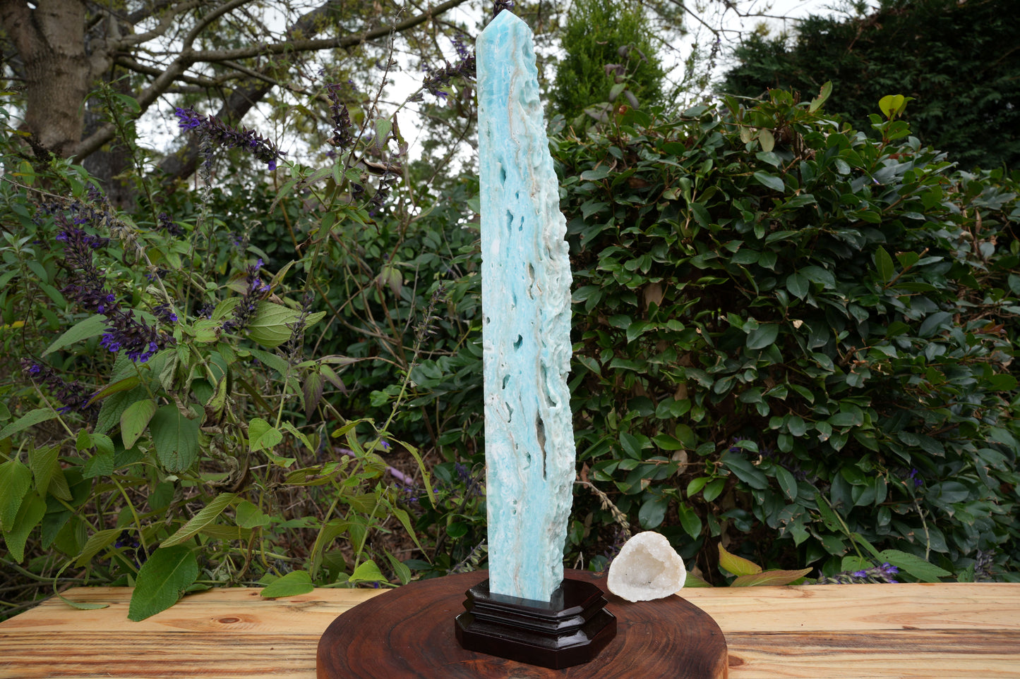 Extra Large Hemimorphite Towers With Raw Edge | On Wooden Stand | Reiki Infused