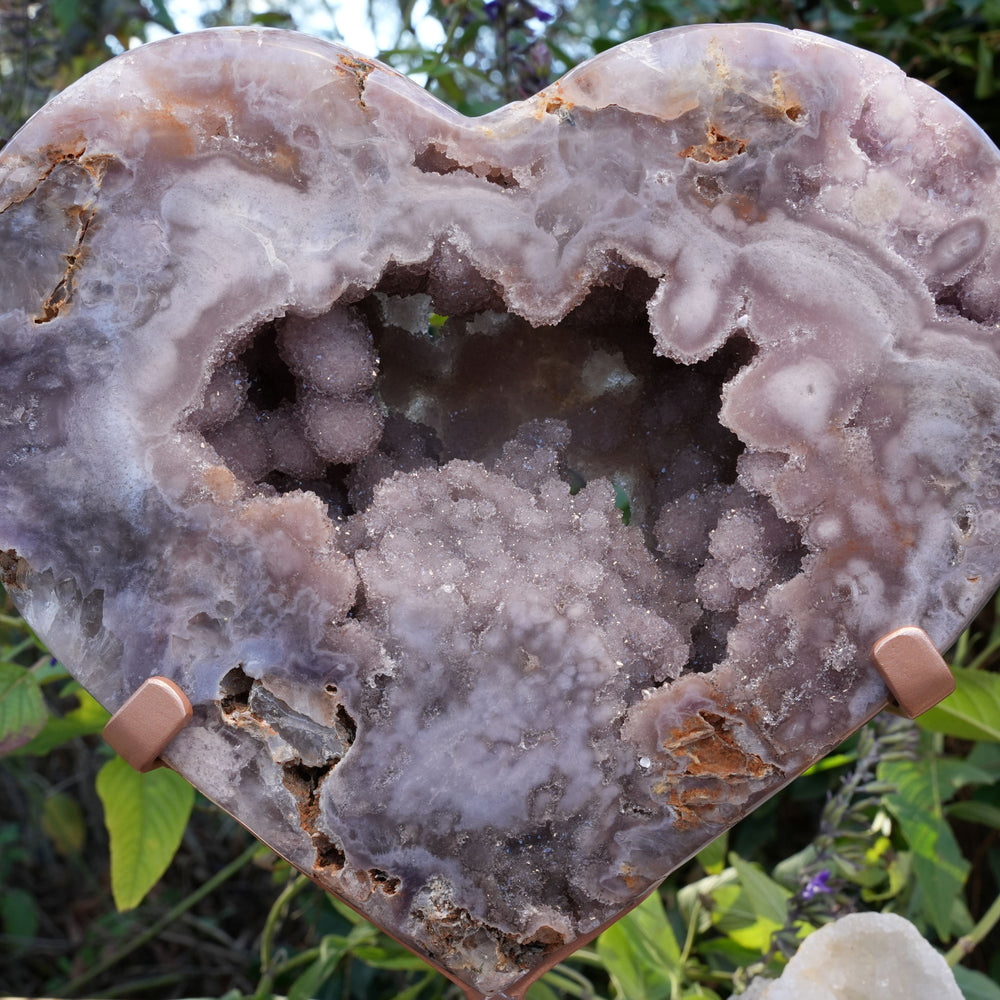 AAA Grade Huge Druzy Pink Amethyst Heart | On Rose Gold Stand | Reiki Infused