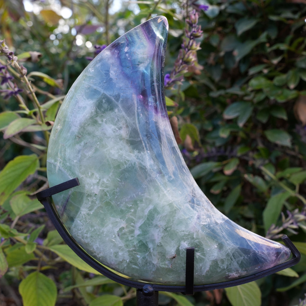 
                  
                    Rainbow Fluorite Moon | On Stand | Reiki Infused
                  
                