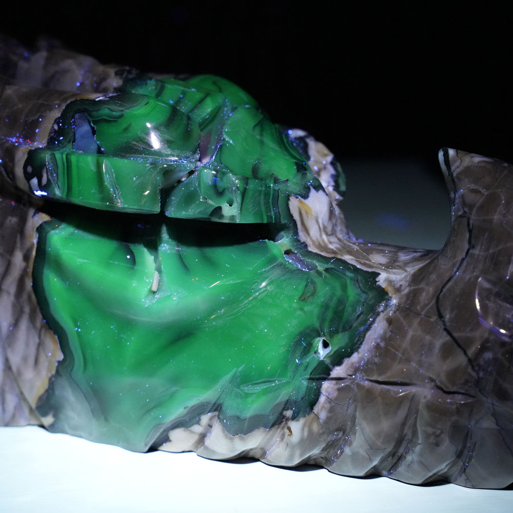 Large UV Reactive Volcanic Agate Dragon Head | Reiki Infused