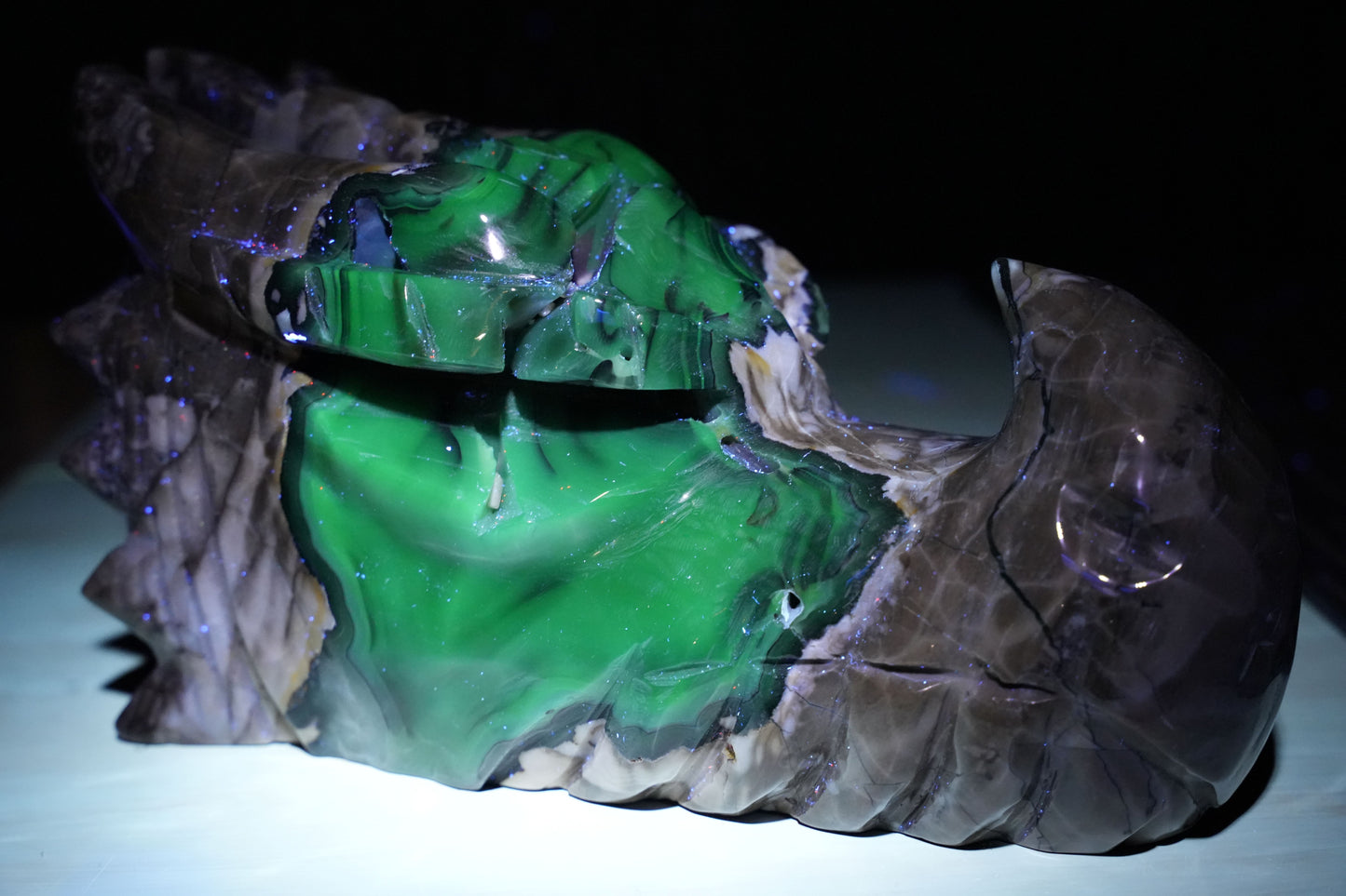 Large UV Reactive Volcanic Agate Dragon Head | Reiki Infused
