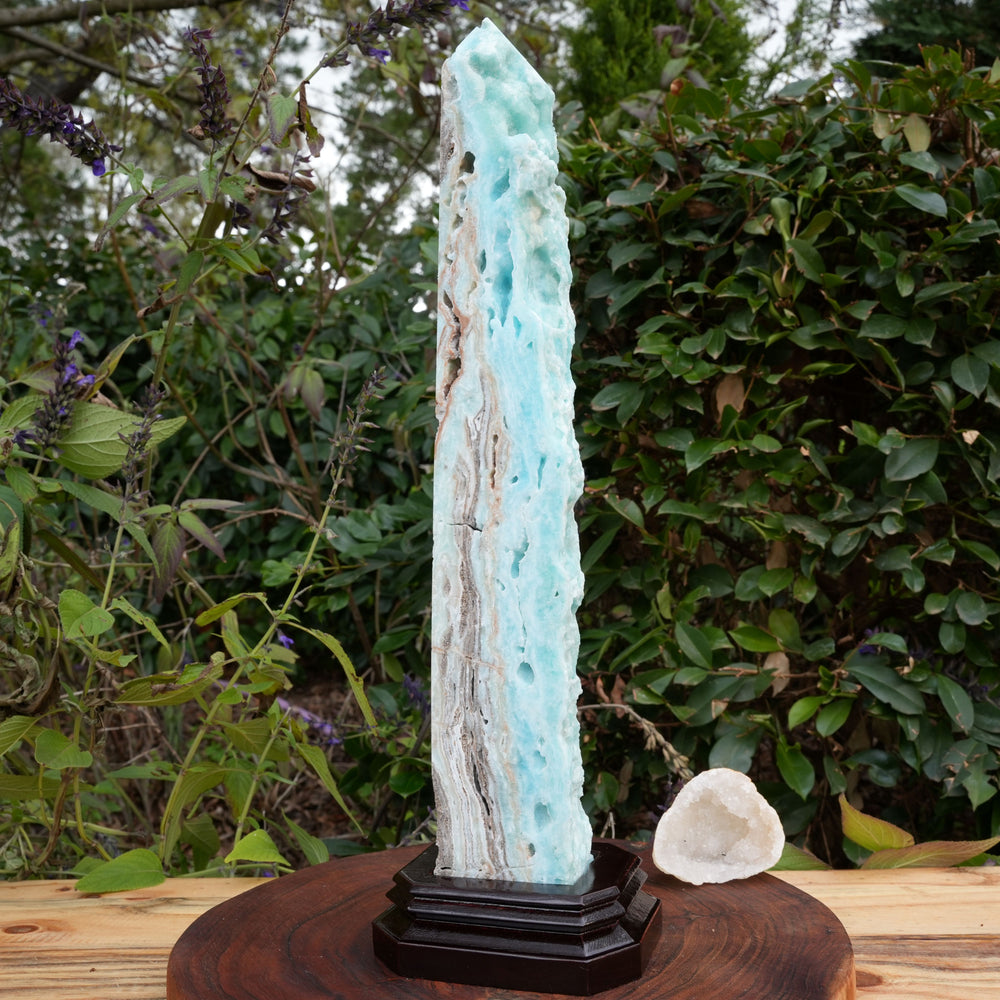 Extra Large Hemimorphite Towers With Raw Edge | On Wooden Stand | Reiki Infused