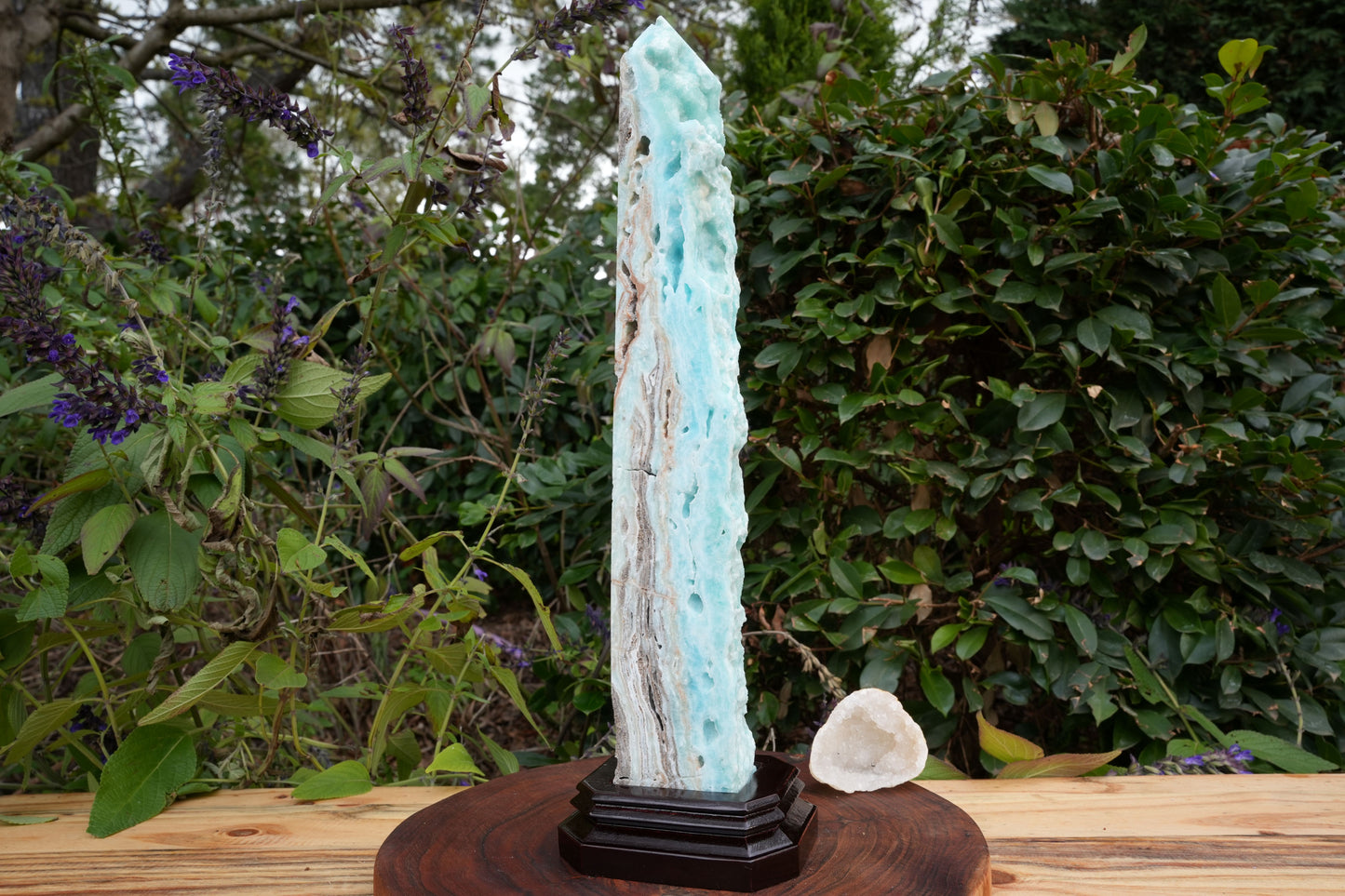 Extra Large Hemimorphite Towers With Raw Edge | On Wooden Stand | Reiki Infused
