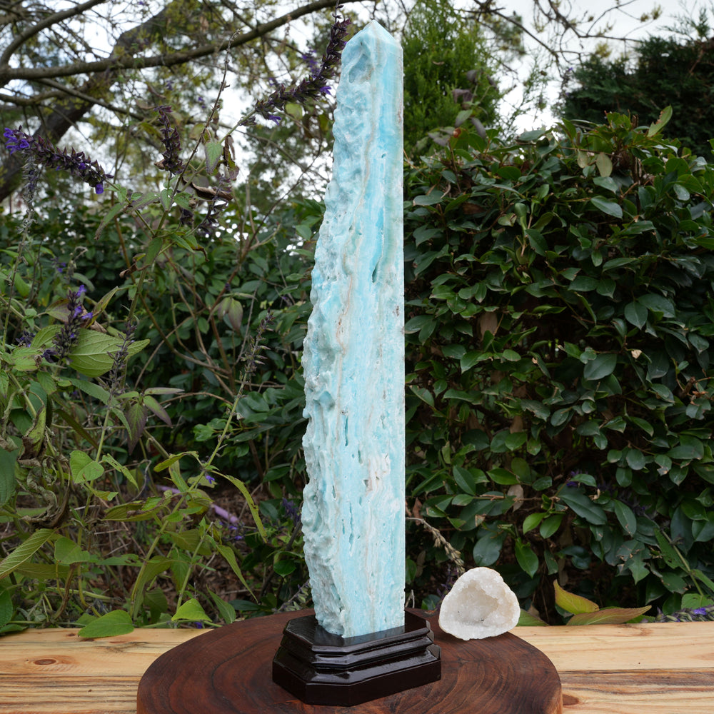 Extra Large Hemimorphite Towers With Raw Edge | On Wooden Stand | Reiki Infused
