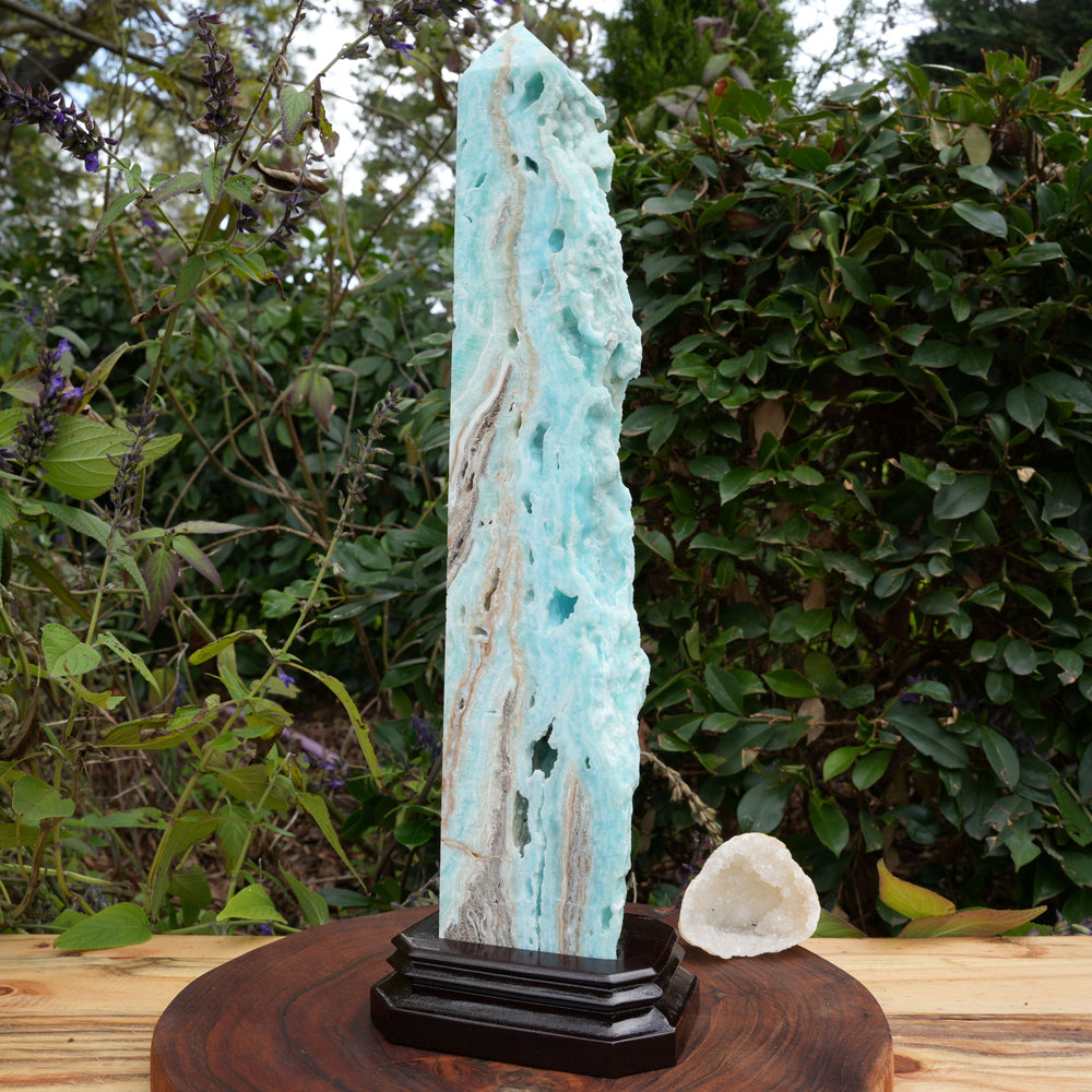 Extra Large Hemimorphite Towers With Raw Edge | On Wooden Stand | Reiki Infused
