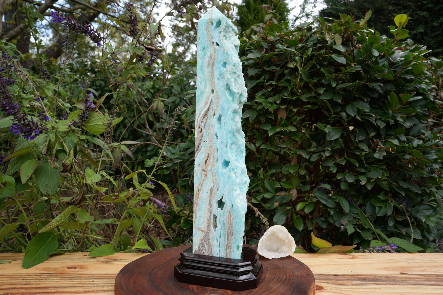 Extra Large Hemimorphite Towers With Raw Edge | On Wooden Stand | Reiki Infused