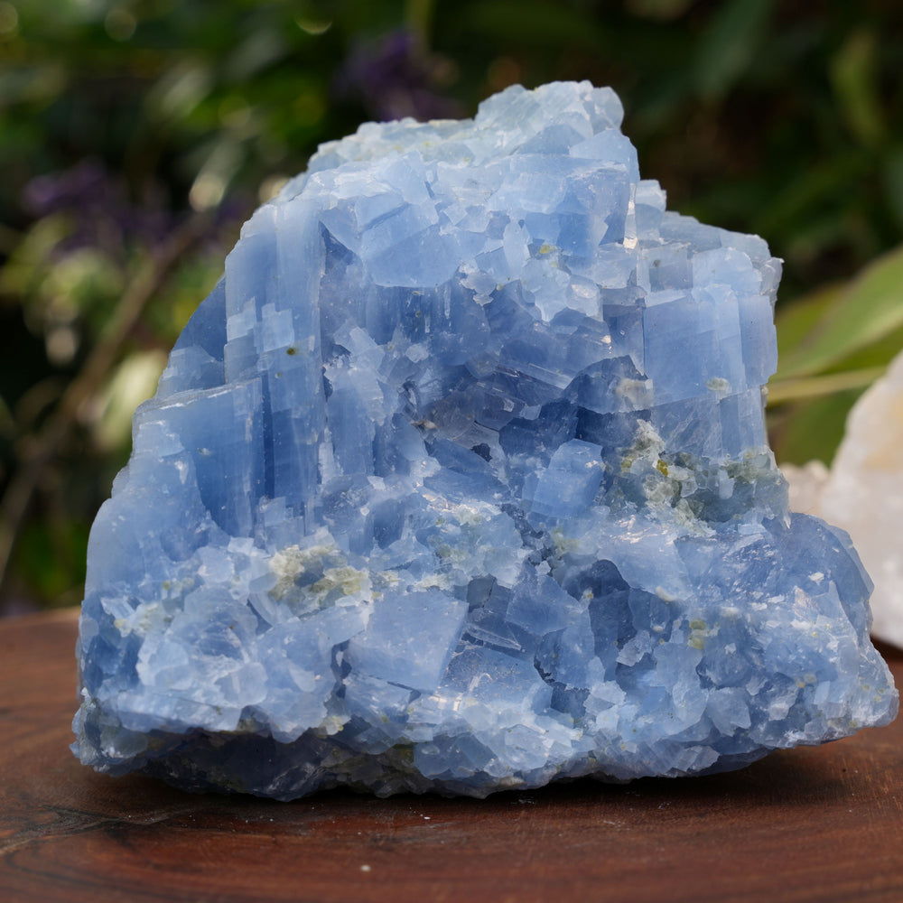 Large Raw Blue Calcite with Natural Green Inclusions | Reiki Infused