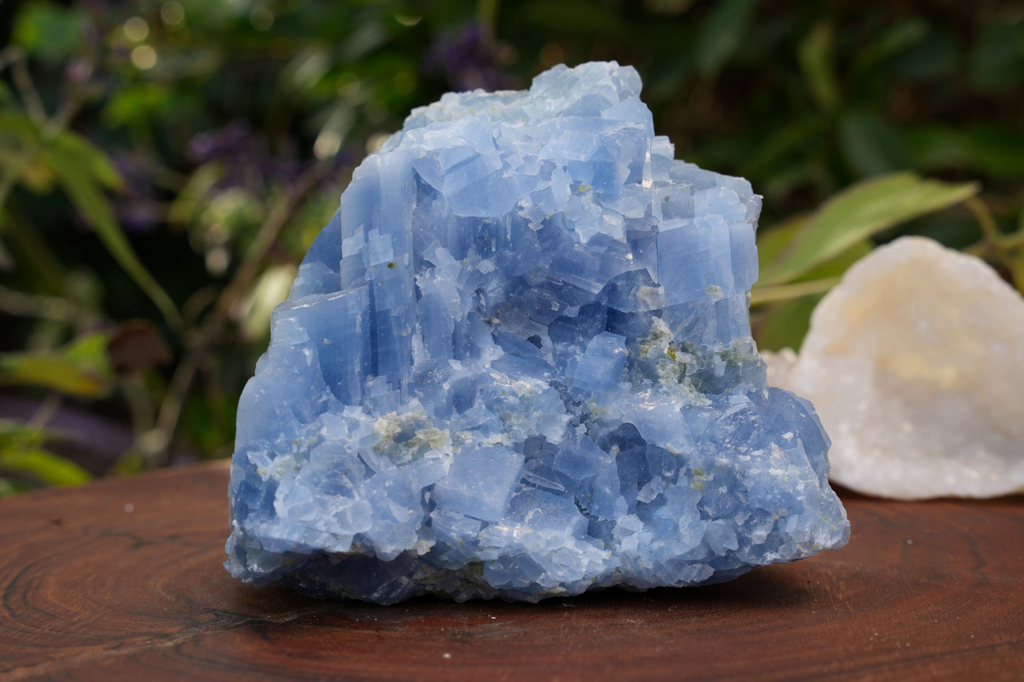 Large Raw Blue Calcite with Natural Green Inclusions | Reiki Infused
