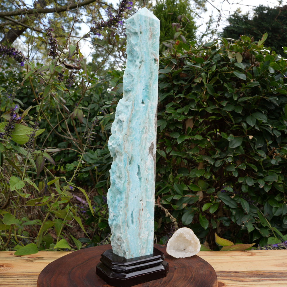 Extra Large Hemimorphite Towers With Raw Edge | On Wooden Stand | Reiki Infused