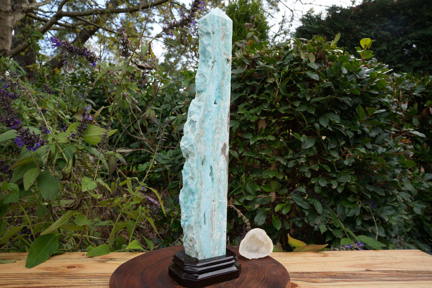 Extra Large Hemimorphite Towers With Raw Edge | On Wooden Stand | Reiki Infused