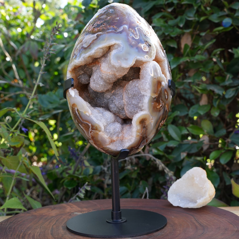 Large Druzy Agate Geode Egg with Stand | Reiki Infused