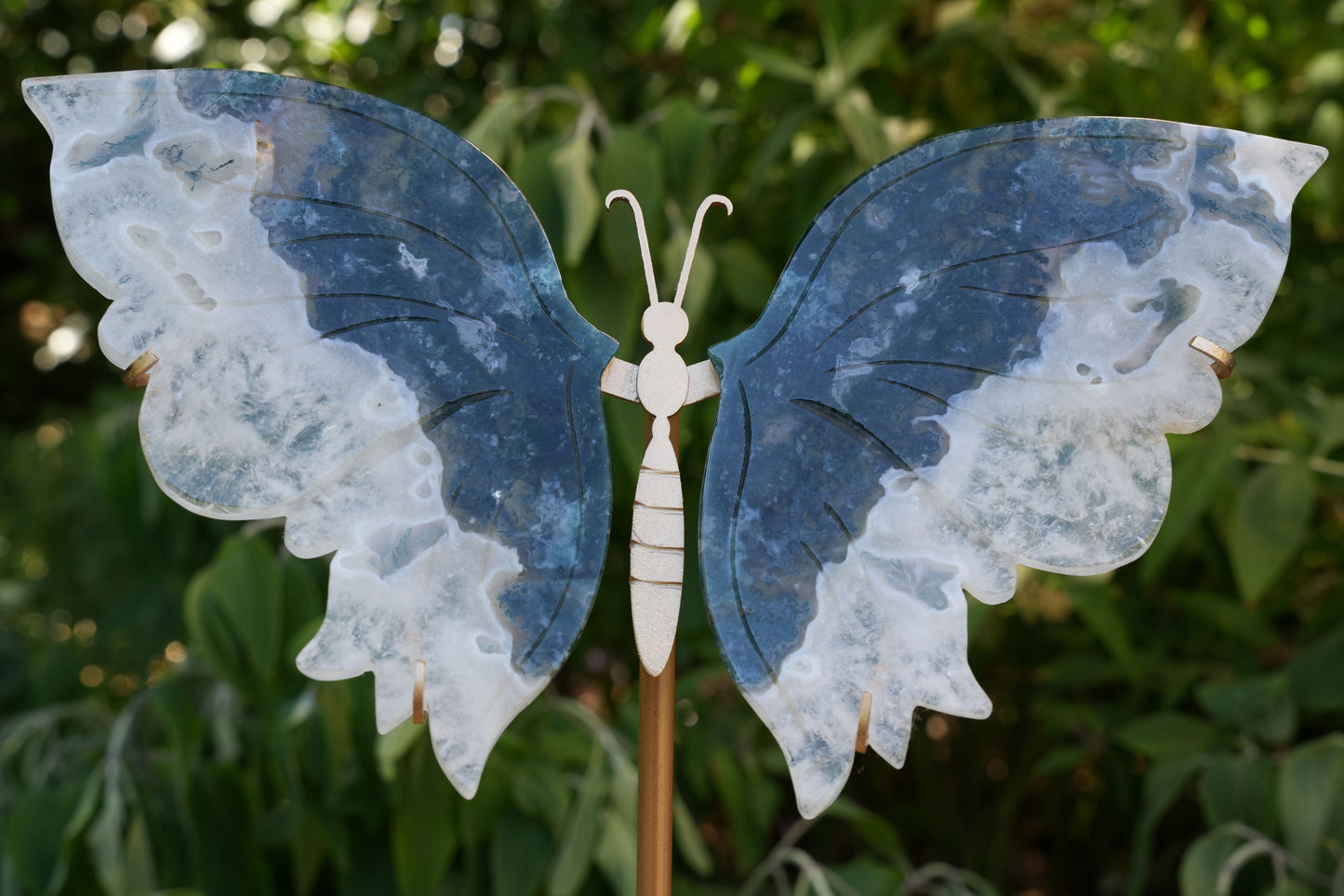 Large Moss Agate Butterfly on Stand | Hand Carved | High Quality | Reiki Infused