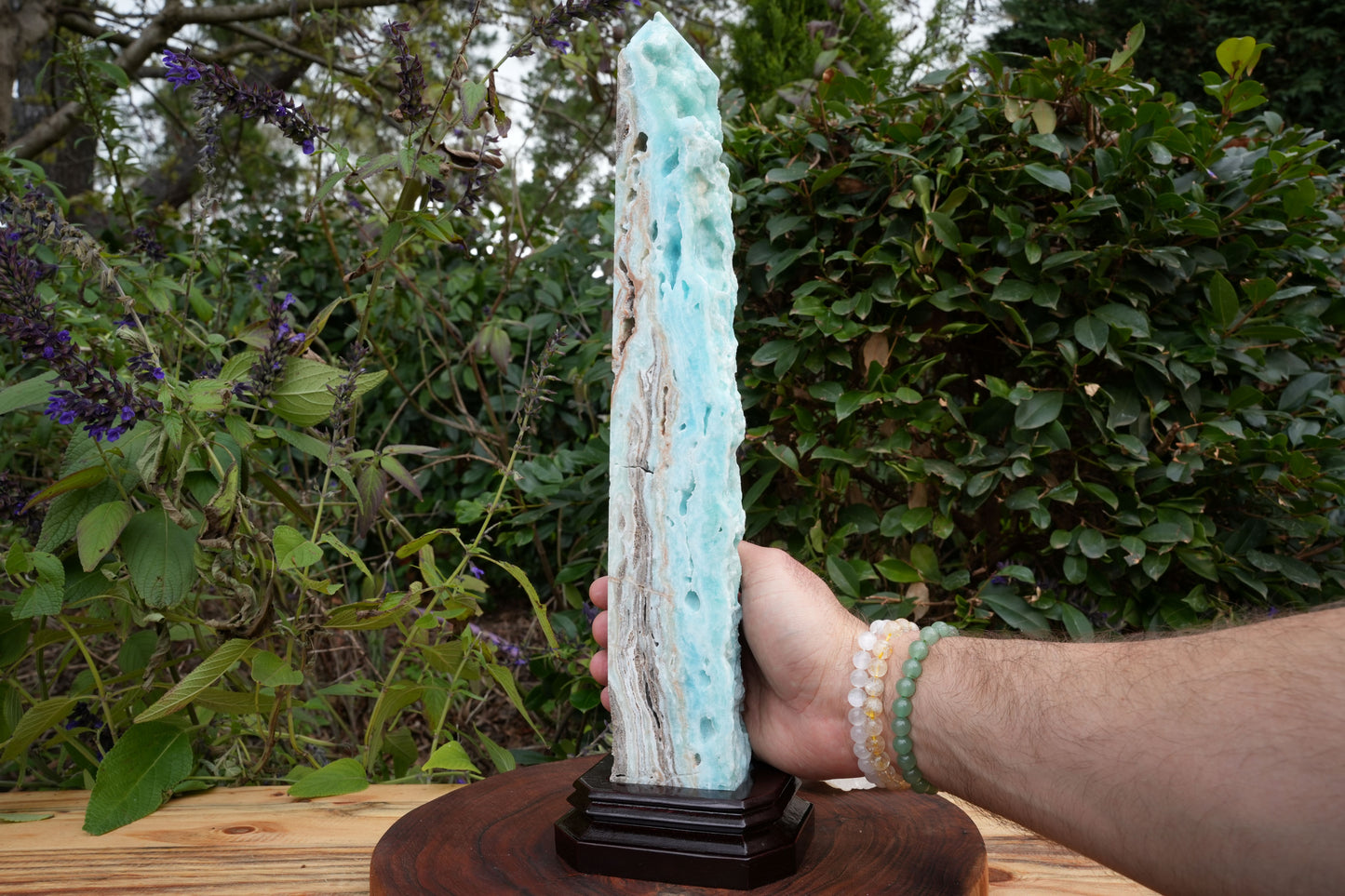 Extra Large Hemimorphite Towers With Raw Edge | On Wooden Stand | Reiki Infused