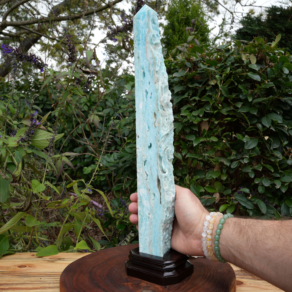Extra Large Hemimorphite Towers With Raw Edge | On Wooden Stand | Reiki Infused