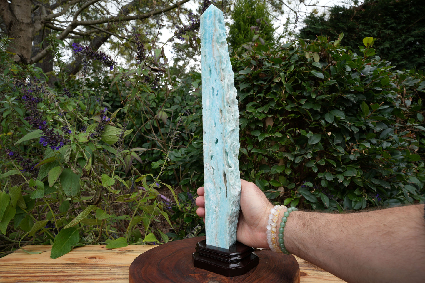 Extra Large Hemimorphite Towers With Raw Edge | On Wooden Stand | Reiki Infused