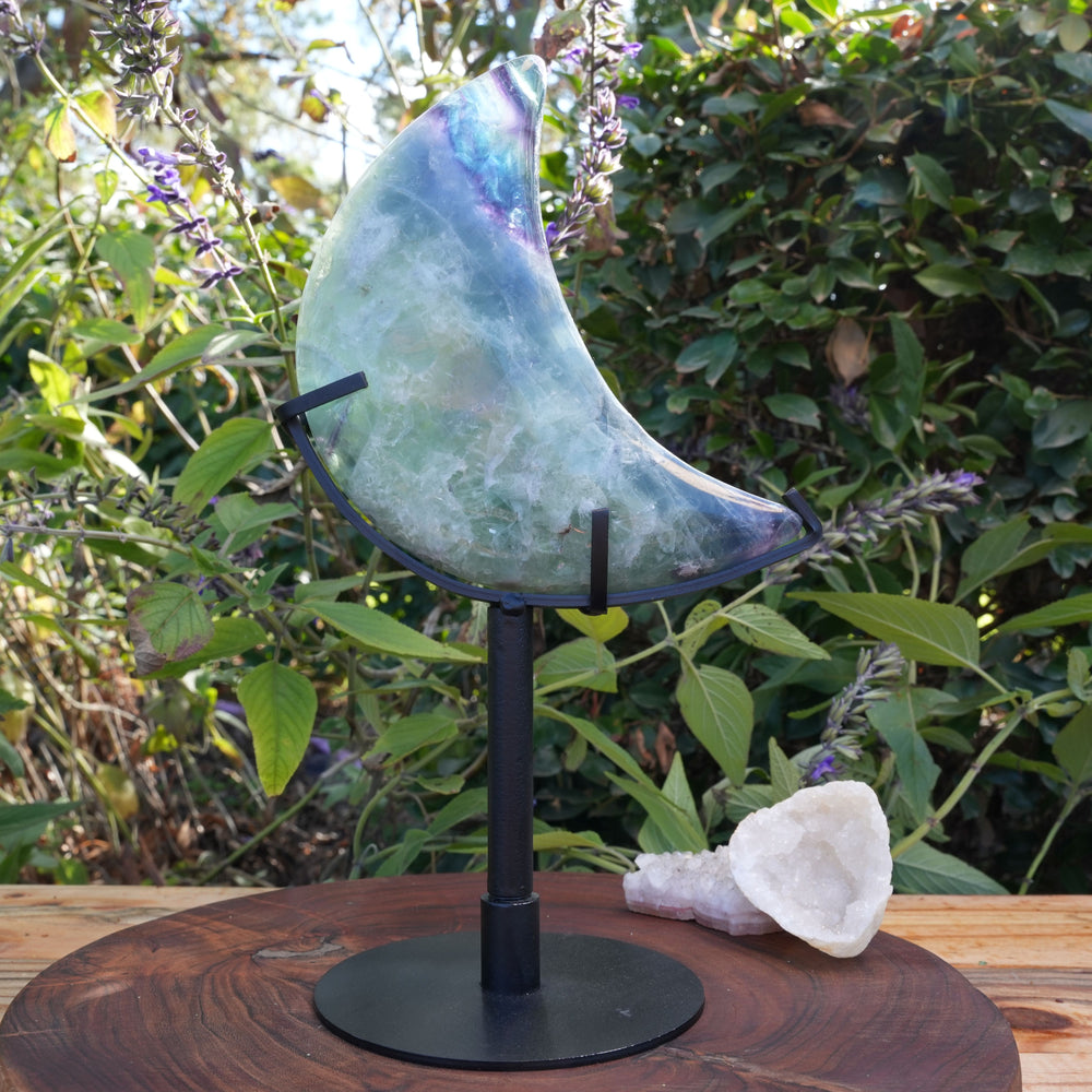 Rainbow Fluorite Moon | On Stand | Reiki Infused