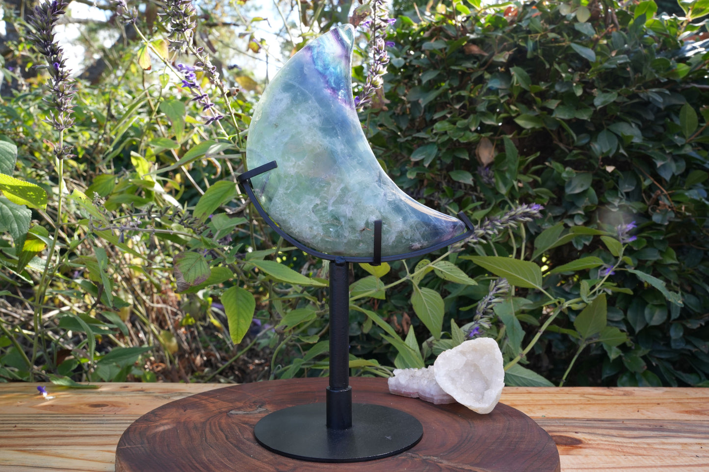 Rainbow Fluorite Moon | On Stand | Reiki Infused