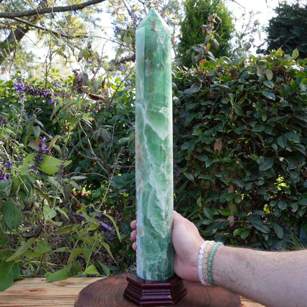 Enormous Ocean Fluorite Tower on Stand | Reiki Infused