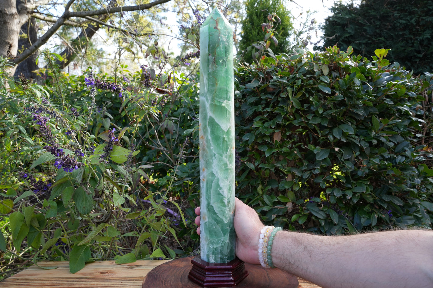 Enormous Ocean Fluorite Tower on Stand | Reiki Infused
