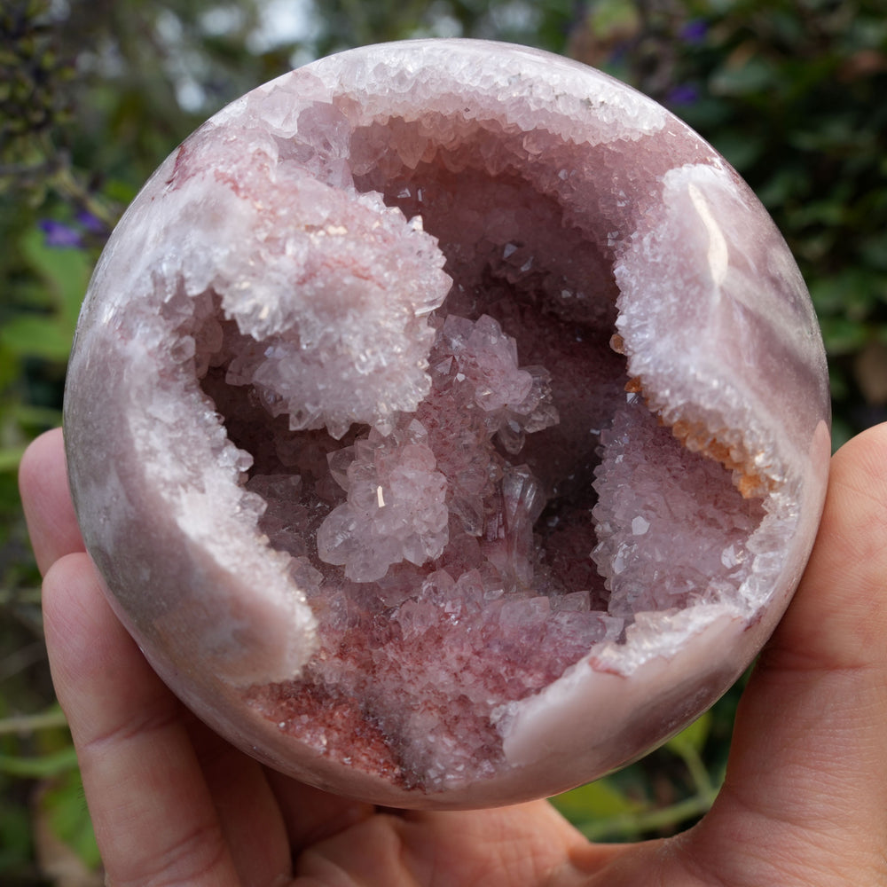 AAA Grade Druzy Pink Amethyst Sphere on Glass Stand | Reiki Infused