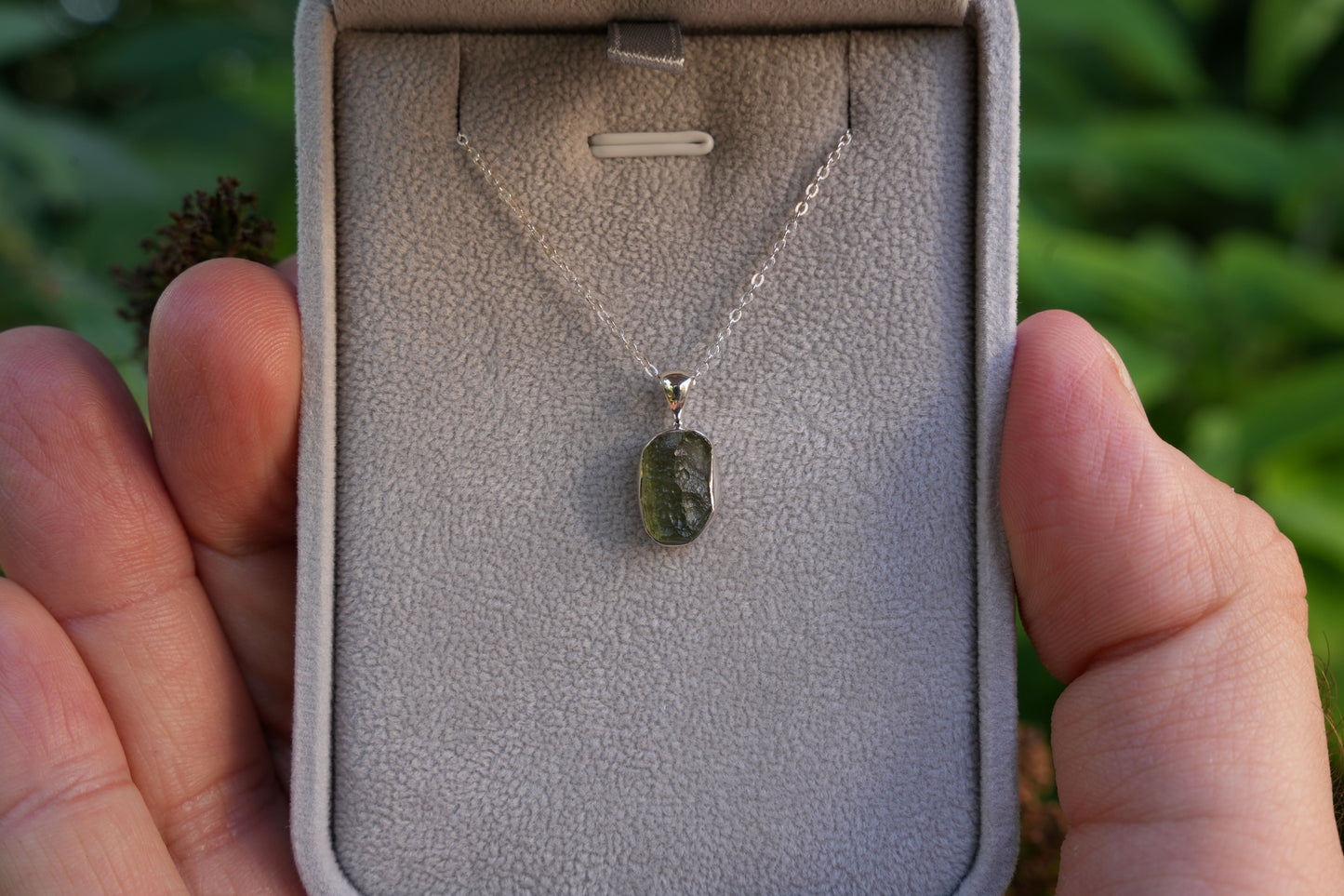 Raw Authentic Moldavite Pendant Necklace | 925 Stirling Silver | AAA Grade | Reiki Infused