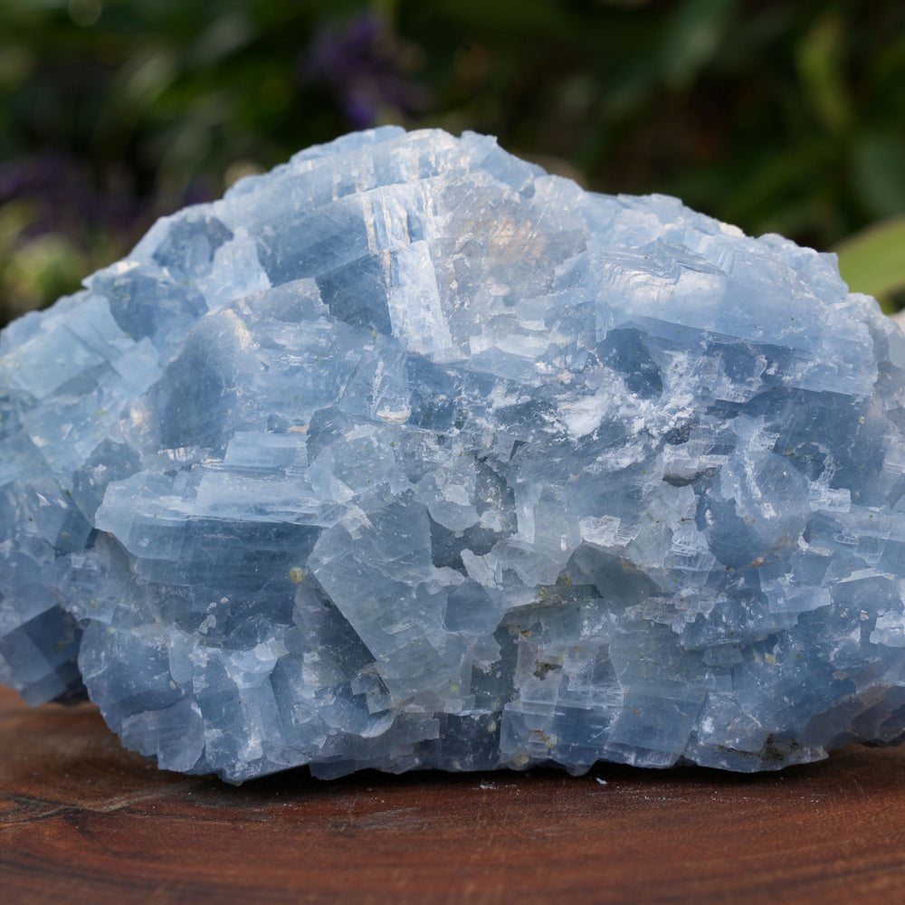 Large Raw Blue Calcite with Natural Green Inclusions | Reiki Infused