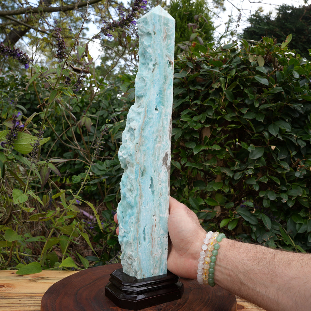 Extra Large Hemimorphite Towers With Raw Edge | On Wooden Stand | Reiki Infused