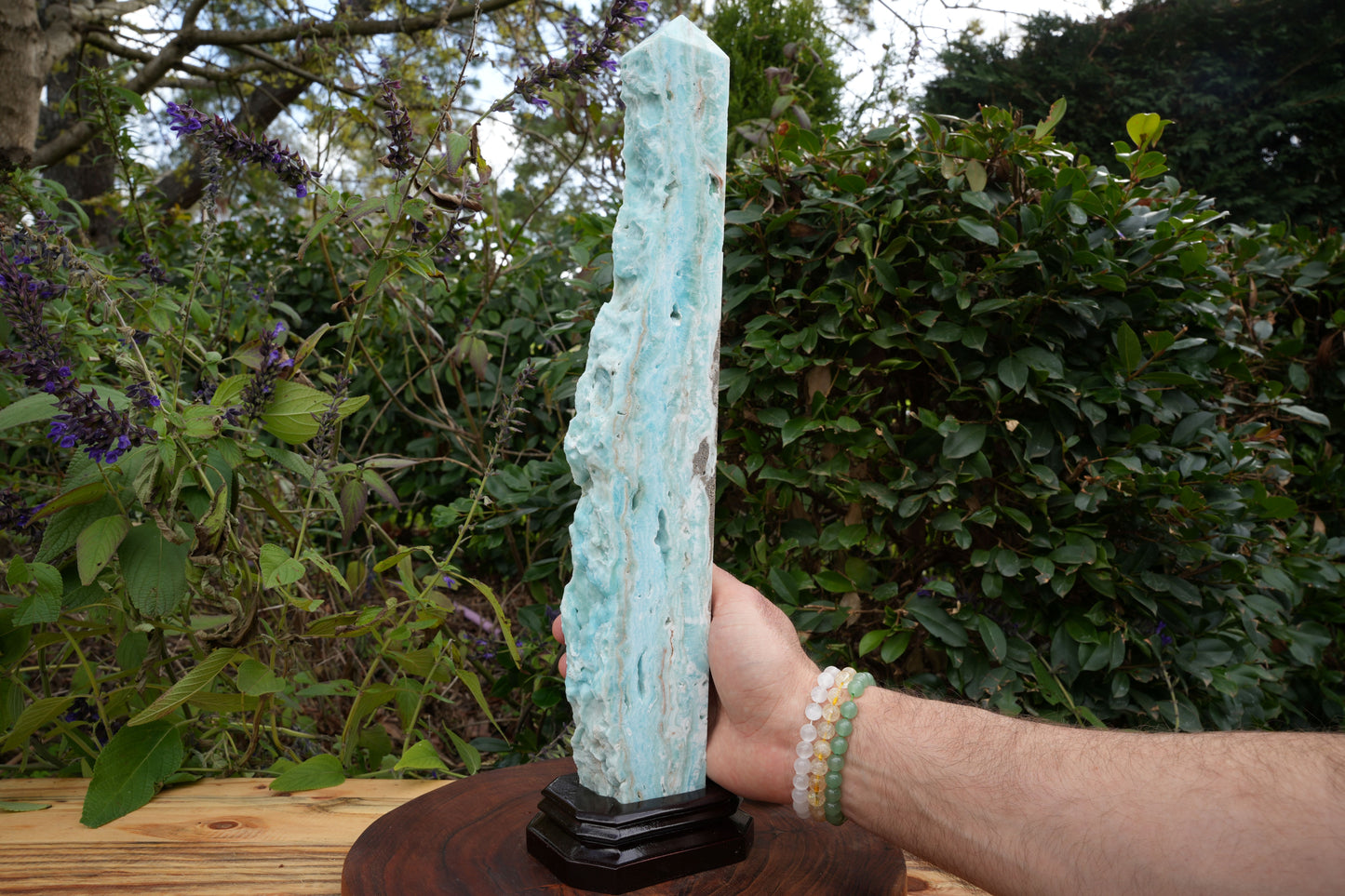 Extra Large Hemimorphite Towers With Raw Edge | On Wooden Stand | Reiki Infused