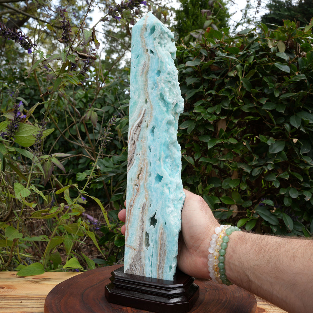 Extra Large Hemimorphite Towers With Raw Edge | On Wooden Stand | Reiki Infused
