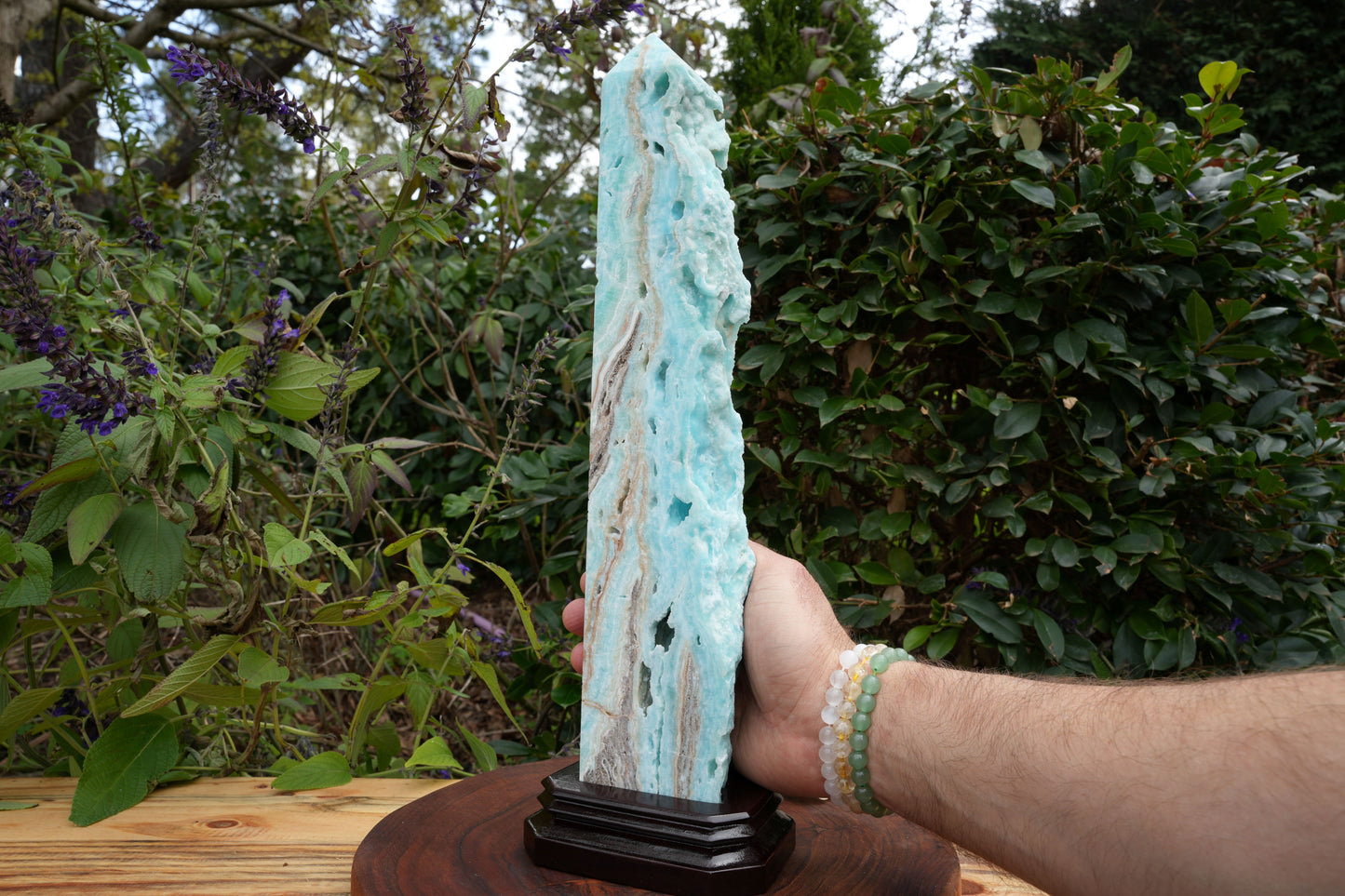 Extra Large Hemimorphite Towers With Raw Edge | On Wooden Stand | Reiki Infused
