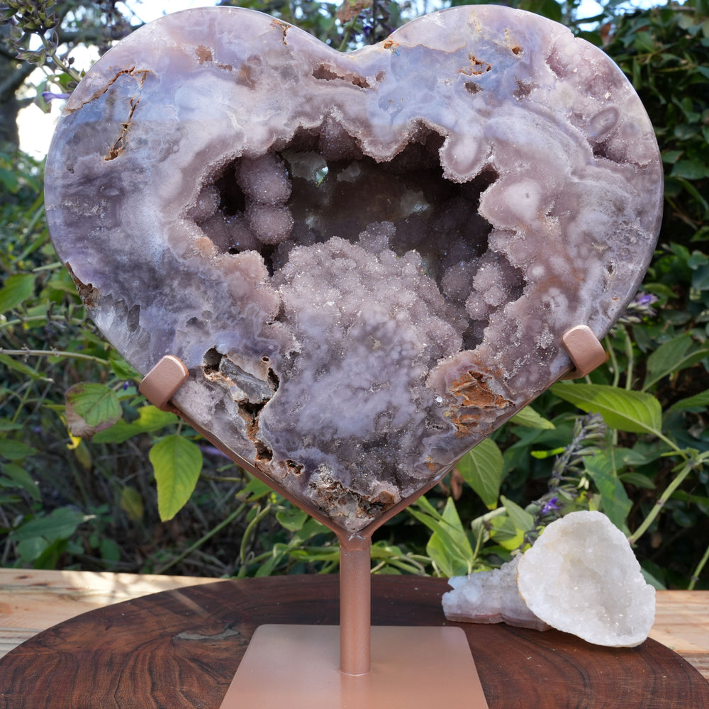 AAA Grade Huge Druzy Pink Amethyst Heart | On Rose Gold Stand | Reiki Infused
