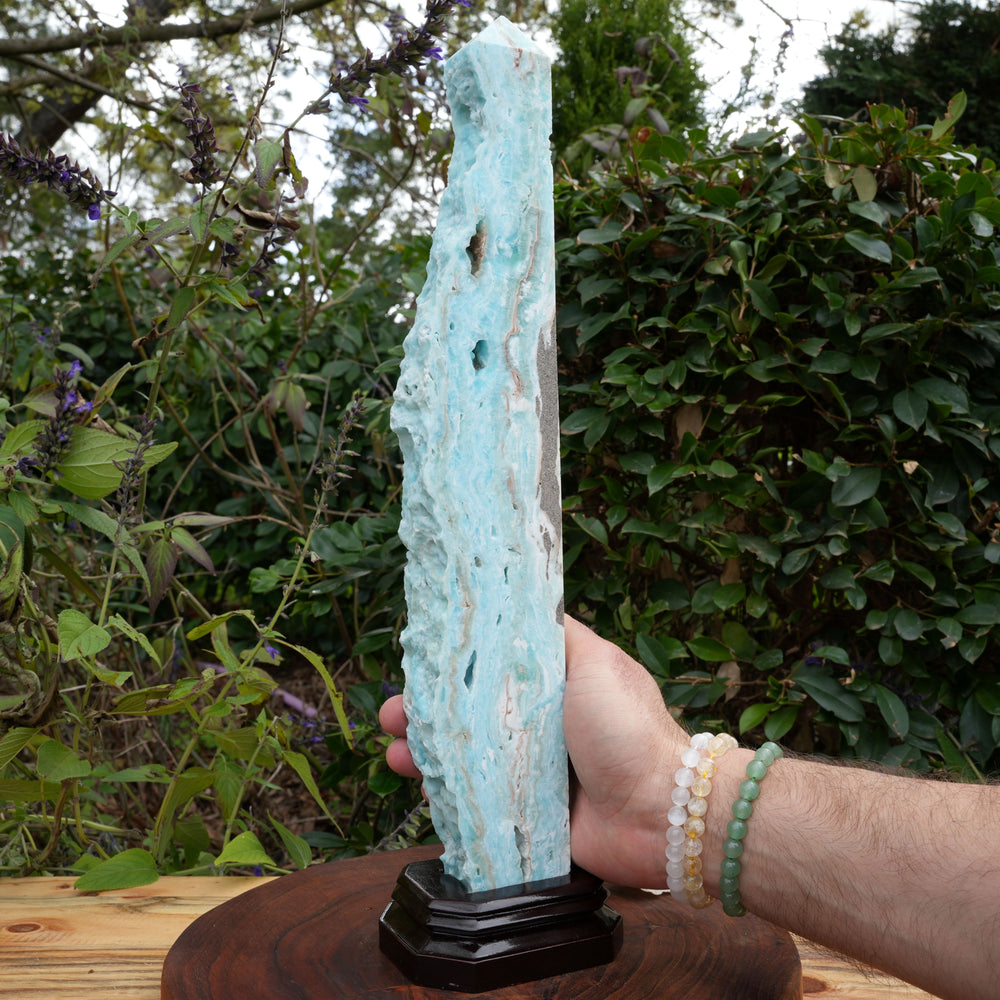 Extra Large Hemimorphite Towers With Raw Edge | On Wooden Stand | Reiki Infused