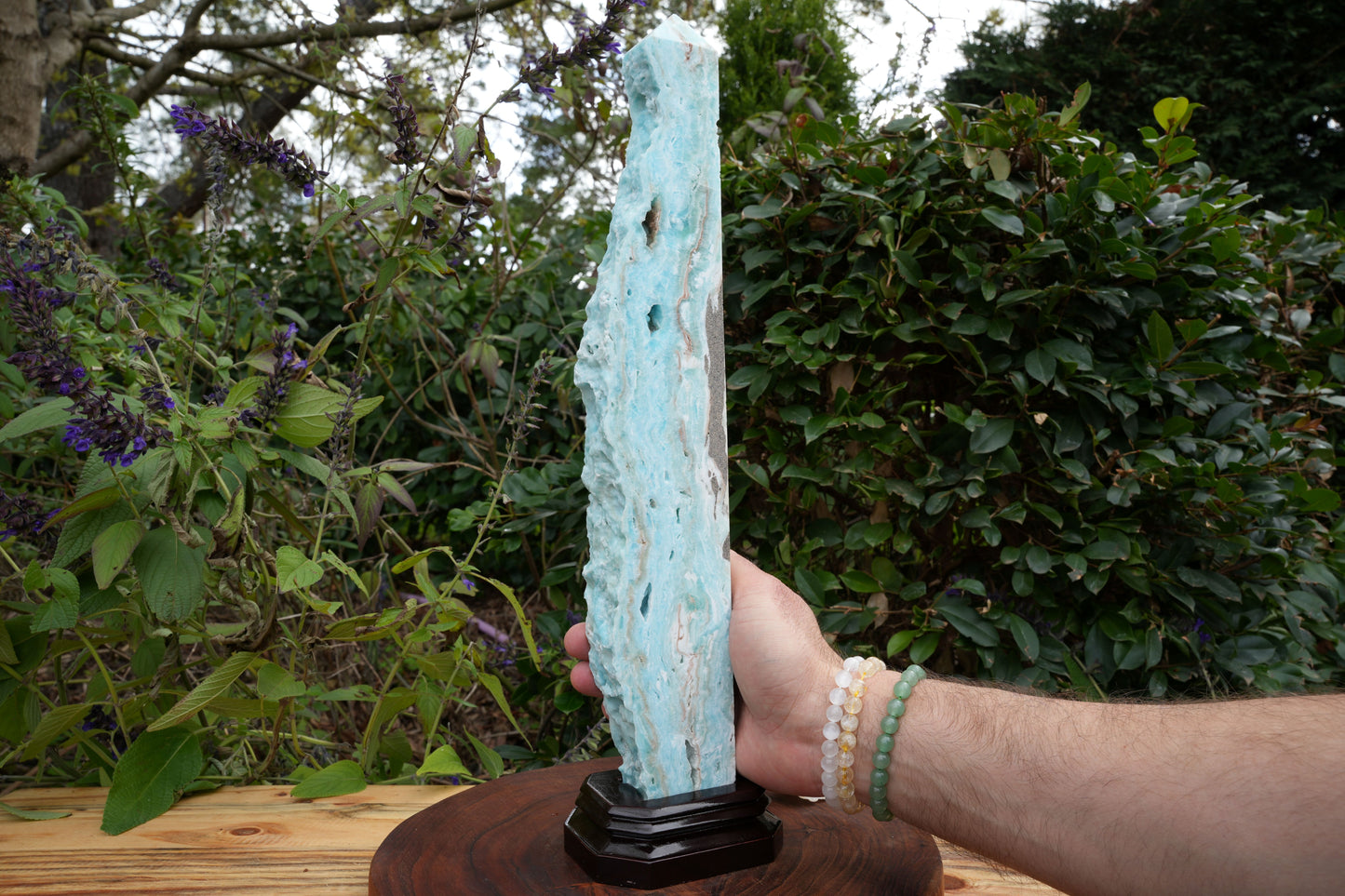 Extra Large Hemimorphite Towers With Raw Edge | On Wooden Stand | Reiki Infused