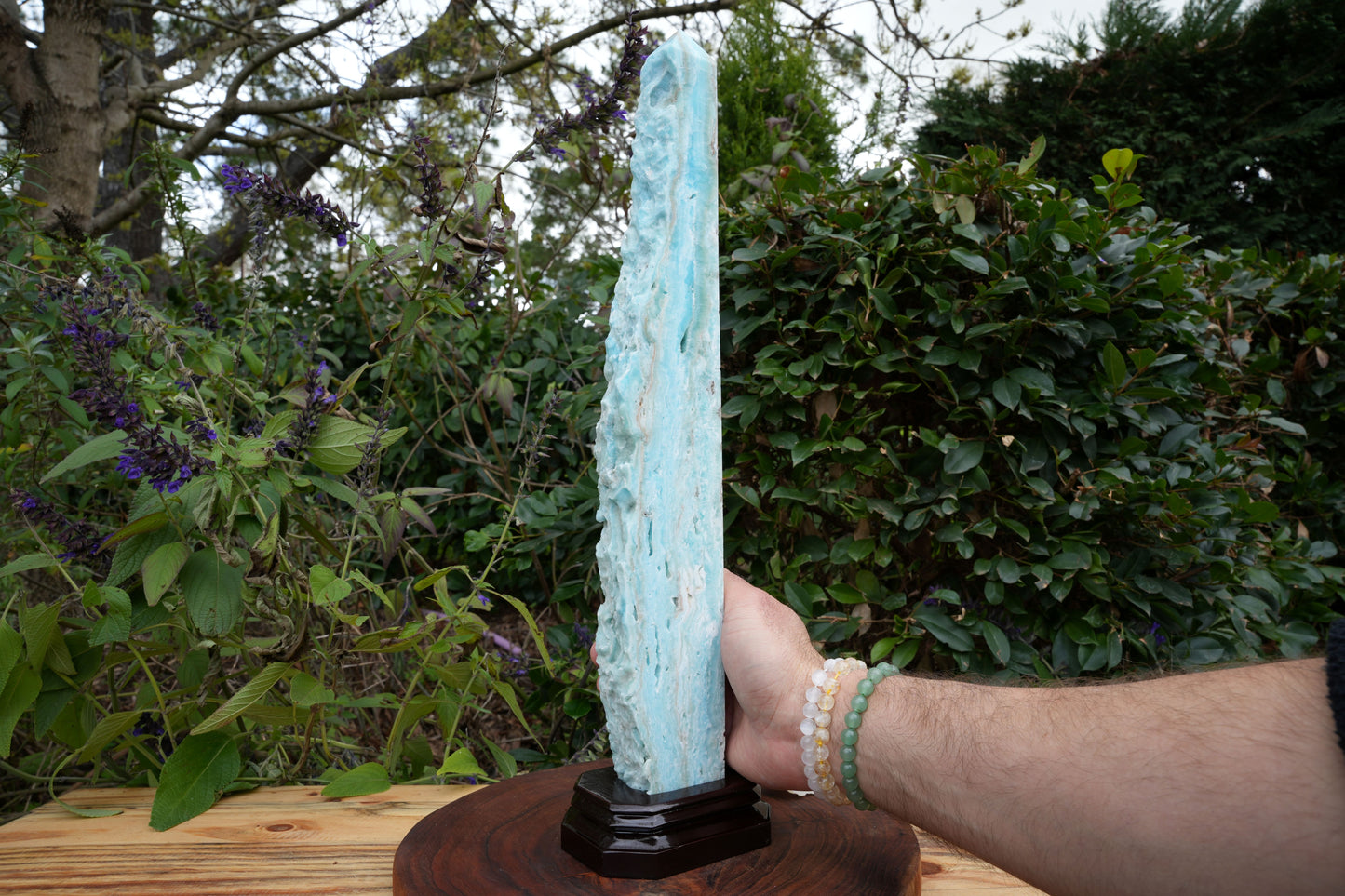 Extra Large Hemimorphite Towers With Raw Edge | On Wooden Stand | Reiki Infused