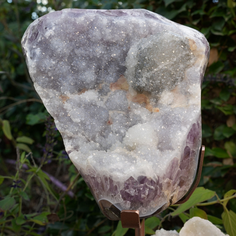 Giant Druzy Amethyst Agate Freeform on Rose Gold Stand | Reiki Infused