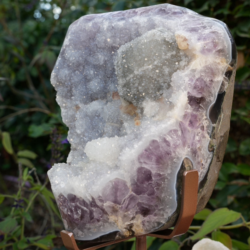 
                  
                    Giant Druzy Amethyst Agate Freeform on Rose Gold Stand | Reiki Infused
                  
                
