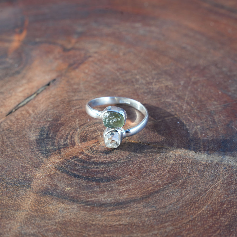 
                  
                    Moldavite & Herkimer Diamond Adjustable Ring | Sterling Silver | Reiki Infused
                  
                