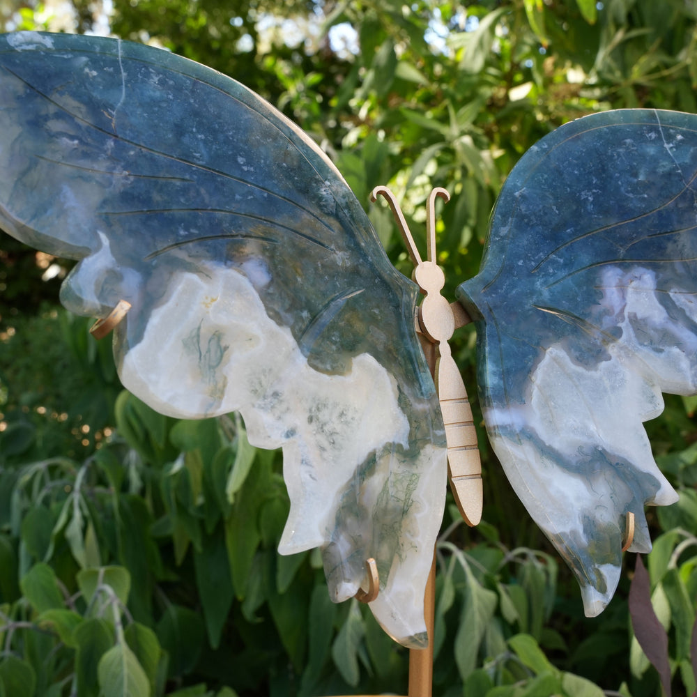 
                  
                    Large Moss Agate Butterfly on Stand | Hand Carved | High Quality | Reiki Infused
                  
                