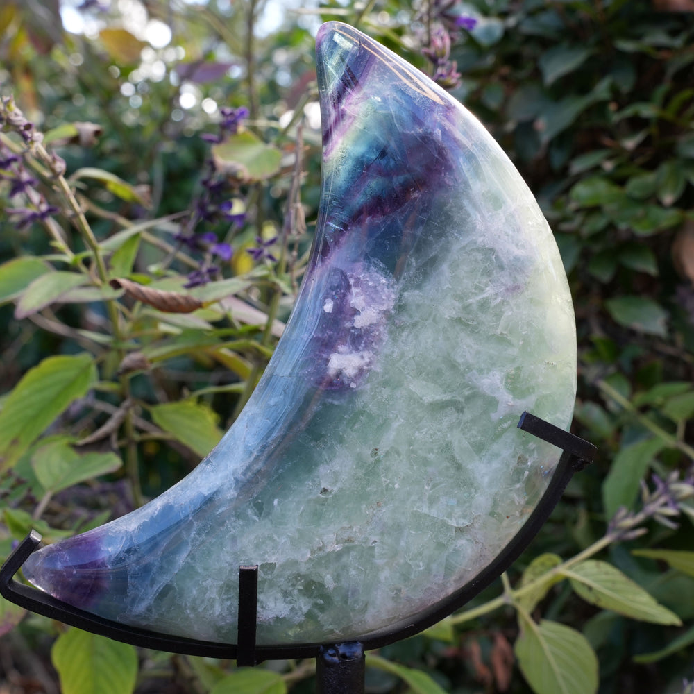 Rainbow Fluorite Moon | On Stand | Reiki Infused
