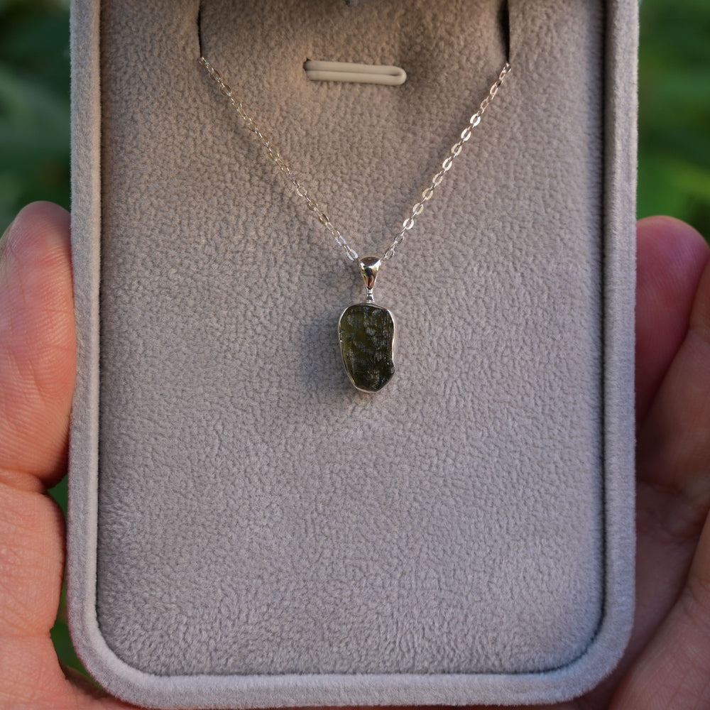 
                  
                    Raw Authentic Moldavite Pendant Necklace | 925 Stirling Silver | AAA Grade | Reiki Infused
                  
                