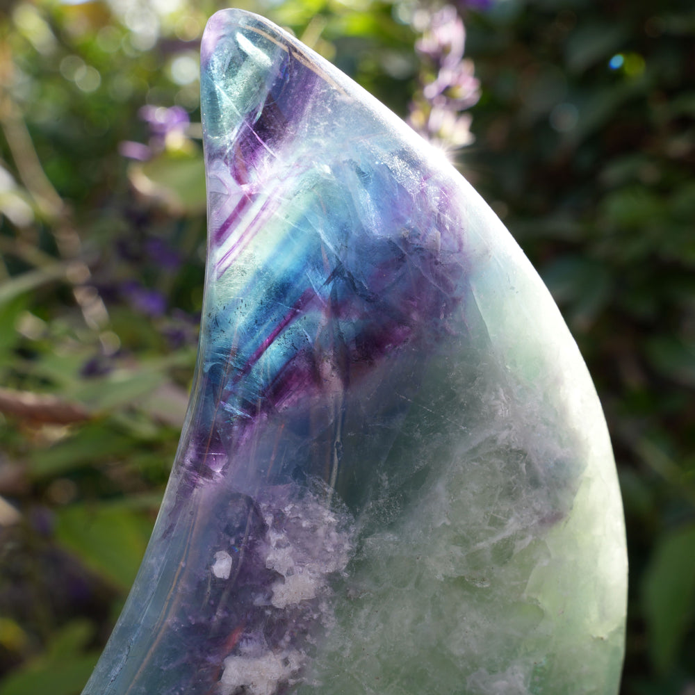 
                  
                    Rainbow Fluorite Moon | On Stand | Reiki Infused
                  
                