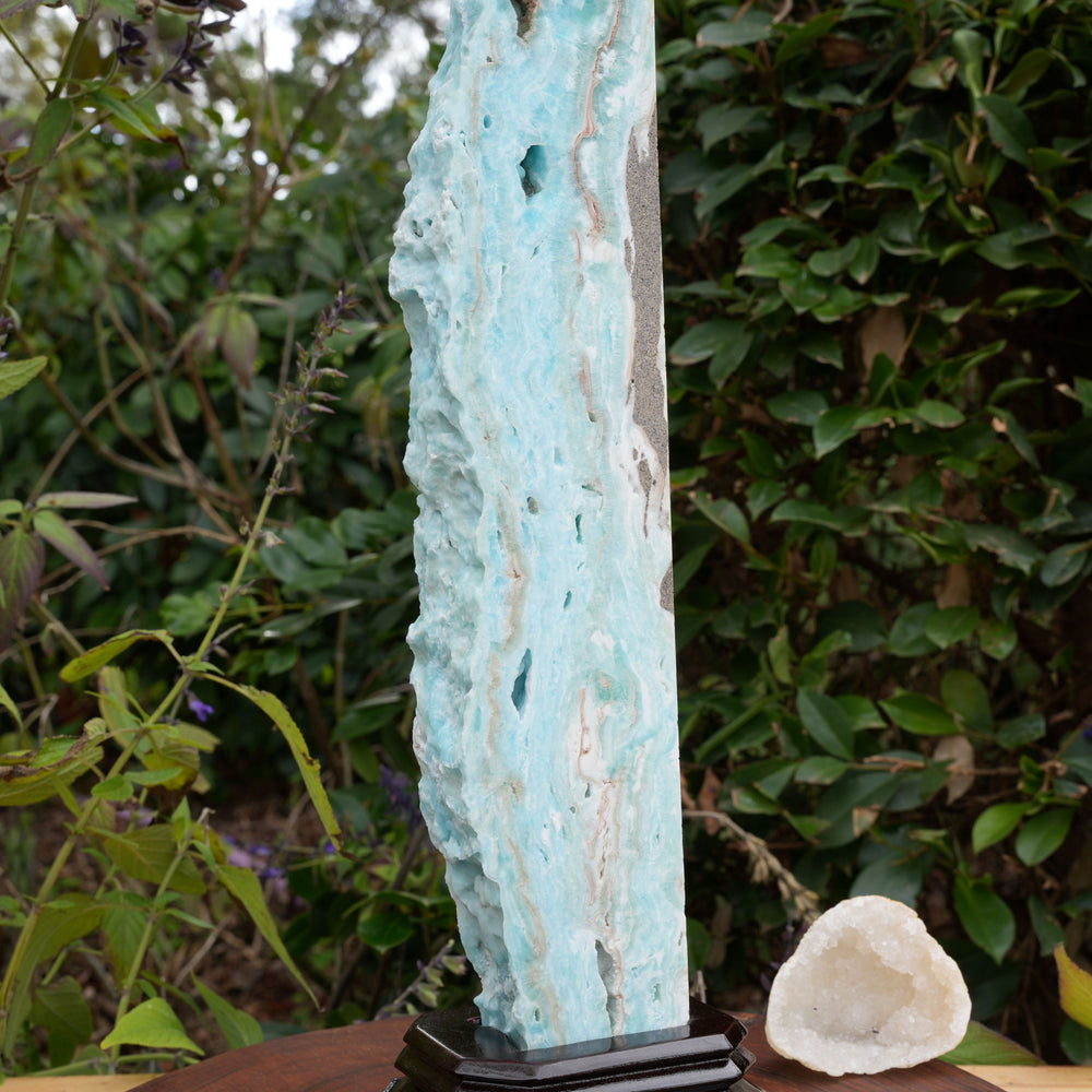 
                  
                    Extra Large Hemimorphite Towers With Raw Edge | On Wooden Stand | Reiki Infused
                  
                