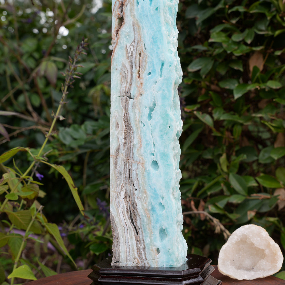 
                  
                    Extra Large Hemimorphite Towers With Raw Edge | On Wooden Stand | Reiki Infused
                  
                