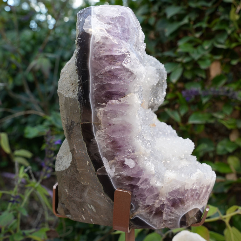 
                  
                    Giant Druzy Amethyst Agate Freeform on Rose Gold Stand | Reiki Infused
                  
                