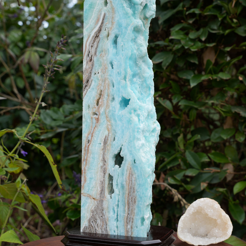 
                  
                    Extra Large Hemimorphite Towers With Raw Edge | On Wooden Stand | Reiki Infused
                  
                